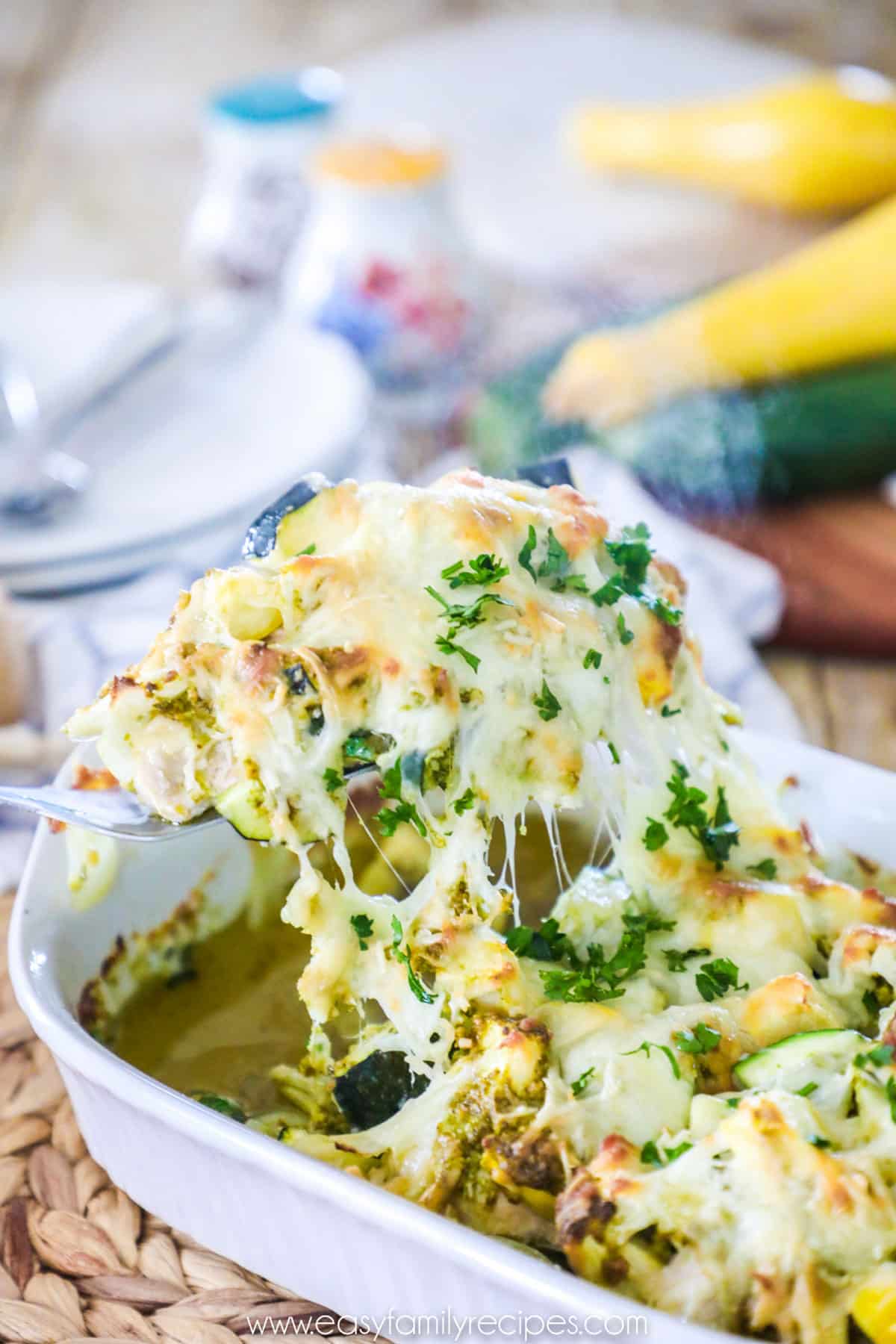 Lifting chicken from zucchini chicken casserole