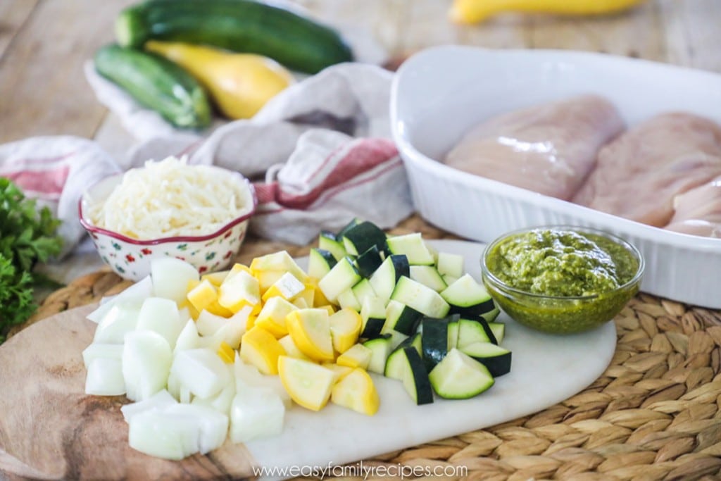 Ingredients to make baked zucchini chicken
