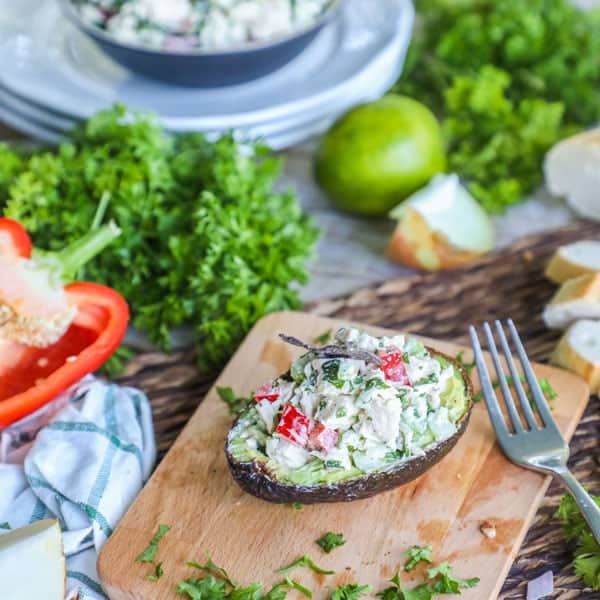 Lime Cilantro Chicken Salad stuffed avocado