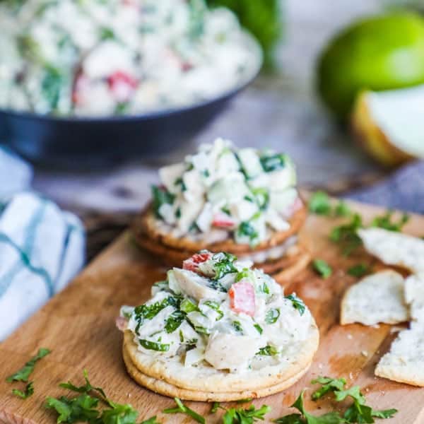 Cilantro Lime Chicken Salad served on crackers