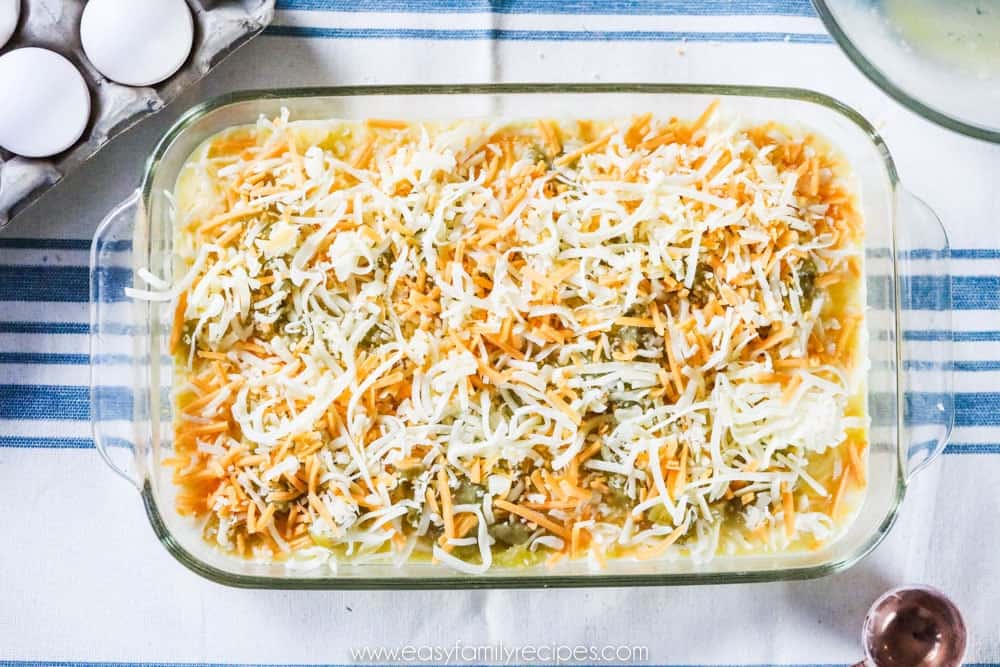 Green Chili Egg Bake Step 4- Top with cheese