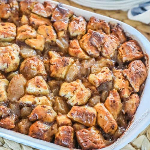 Apple Fritter Christmas Breakfast Casserole in a baking dish