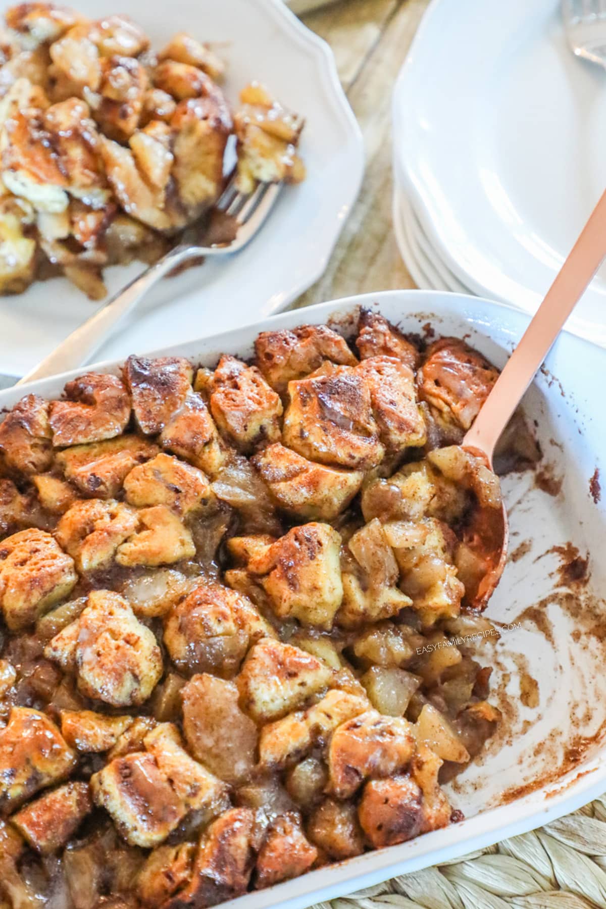 Apple Fritter Christmas Breakfast Casserole in a baking dish