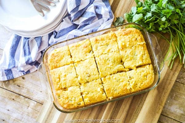 Easy Mexican Cornbread Baked and sliced
