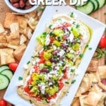 Greek Layer Dip served at a neighborhood BBQ.