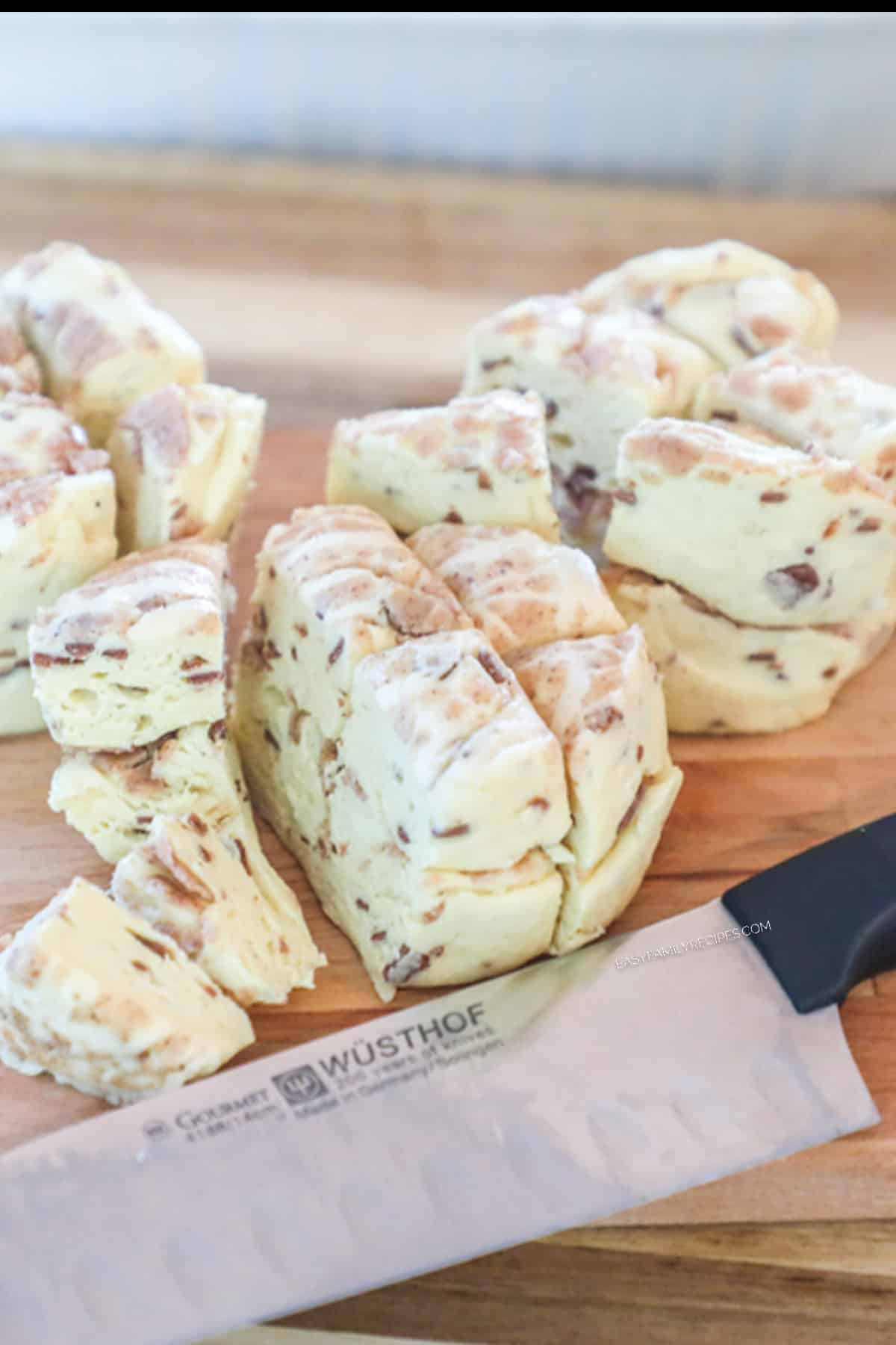 How to Make Apple Fritter Breakfast Casserole: Step 1 - cut cinnamon rolls