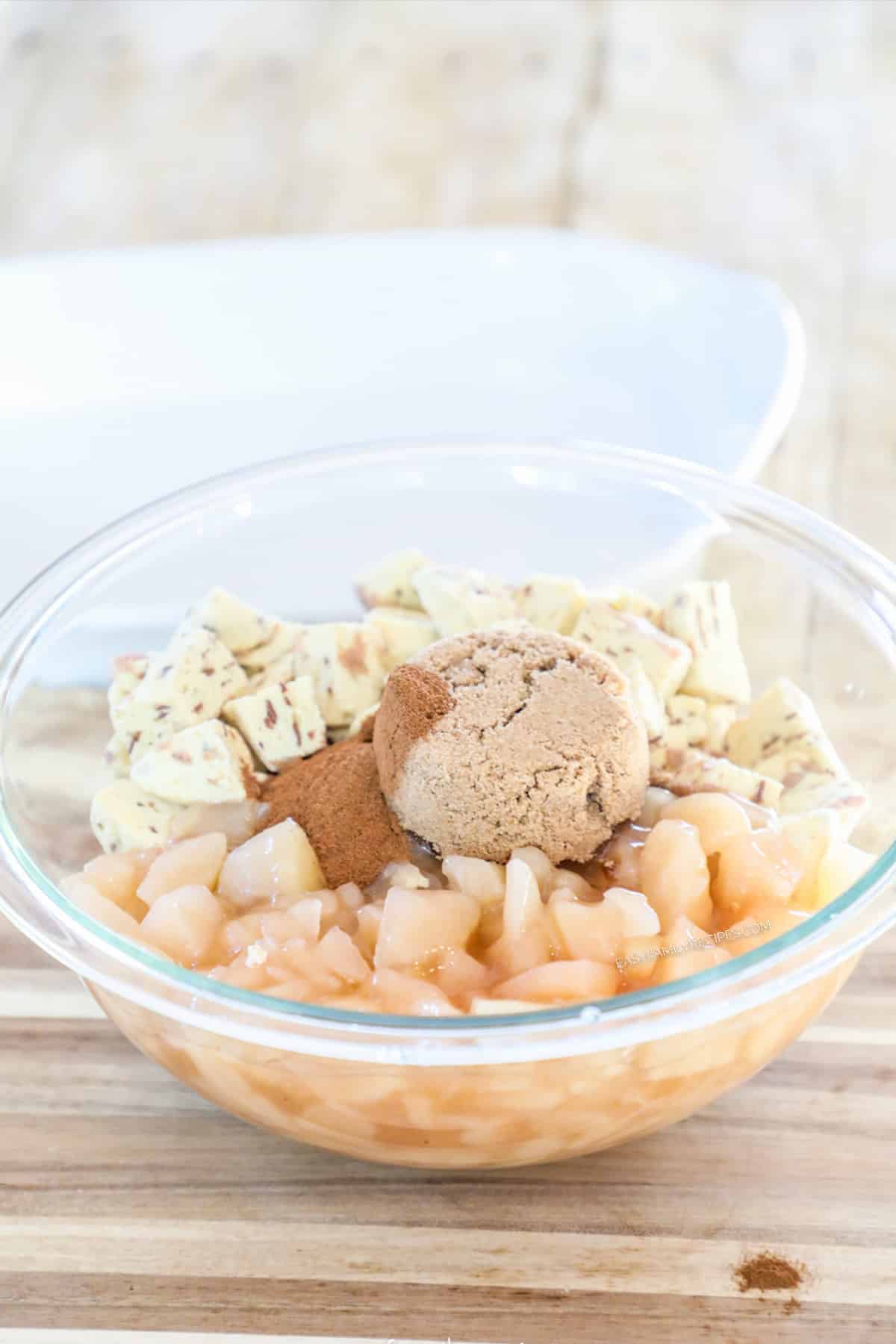 How to Make Apple Fritter Breakfast Casserole: Step 2 - combine ingredients into a bowl