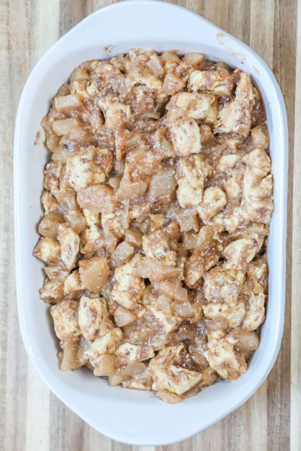 How to Make Apple Fritter Breakfast Casserole: Step 3 - place mix ingredients into baking dish