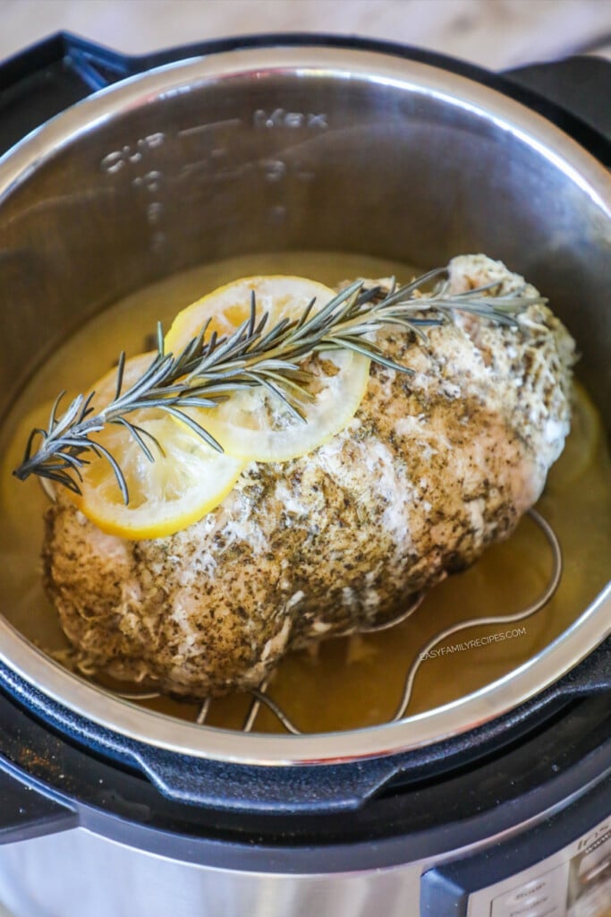 How to Make Turkey Breast in the pressure cooker step 4: Cook on high pressure until turkey breast is cooked through. Use drippings to make gravy.