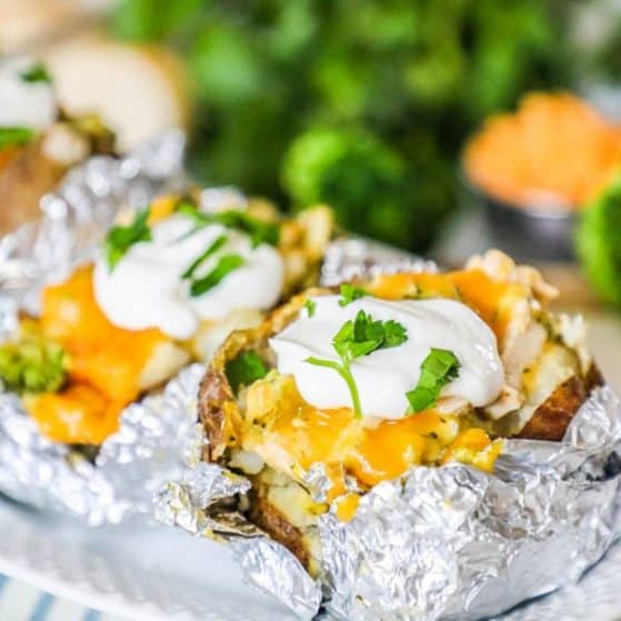 Chicken Broccoli Cheese Baked Potatoes · Easy Family Recipes