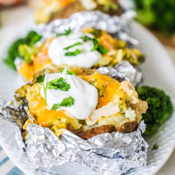 Chicken Broccoli Cheese Baked Potatoes