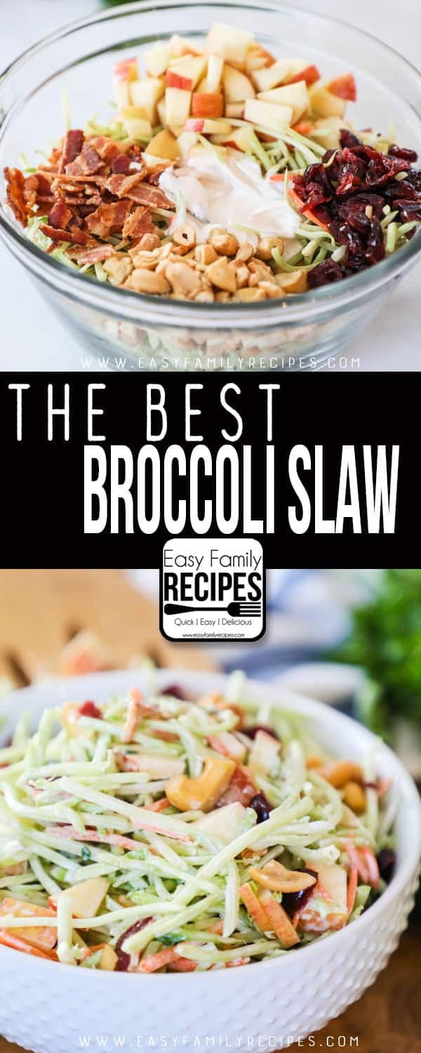 Broccoli Slaw Ingredients and tossed with dressing