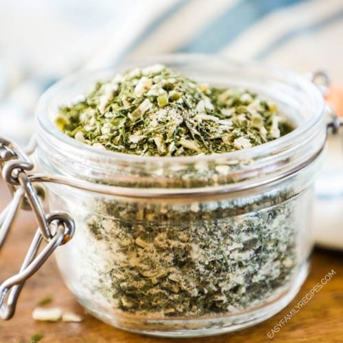 Homemade ranch seasoning mix in a mason jar for storage