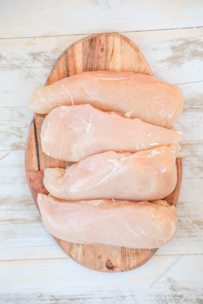How to Make Ranch Chicken Bites Step 1: Trim chicken breast.