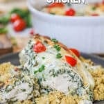 Spinach and Feta Chicken prepared and served over rice.