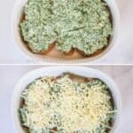 Process photos for how to make spinach feta chicken.