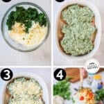 Process photos for how to make spinach feta chicken.