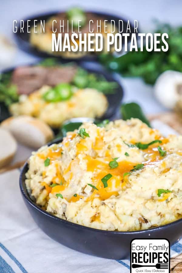 The BEST Green Chile Cheddar Mashed Potatoes
