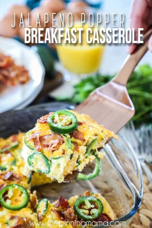 HUSBAND FAVORITE! Jalapeno Popper Breakfast Casserole- Packed with cream cheese, bacon and jalapenos!