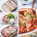 Step by Step Instructions for Baked Chicken Cacciatore- First season the chicken, then combine the vegetables and sauce, Last spread it over the chicken and sprinkle with cheese. Bake until done.