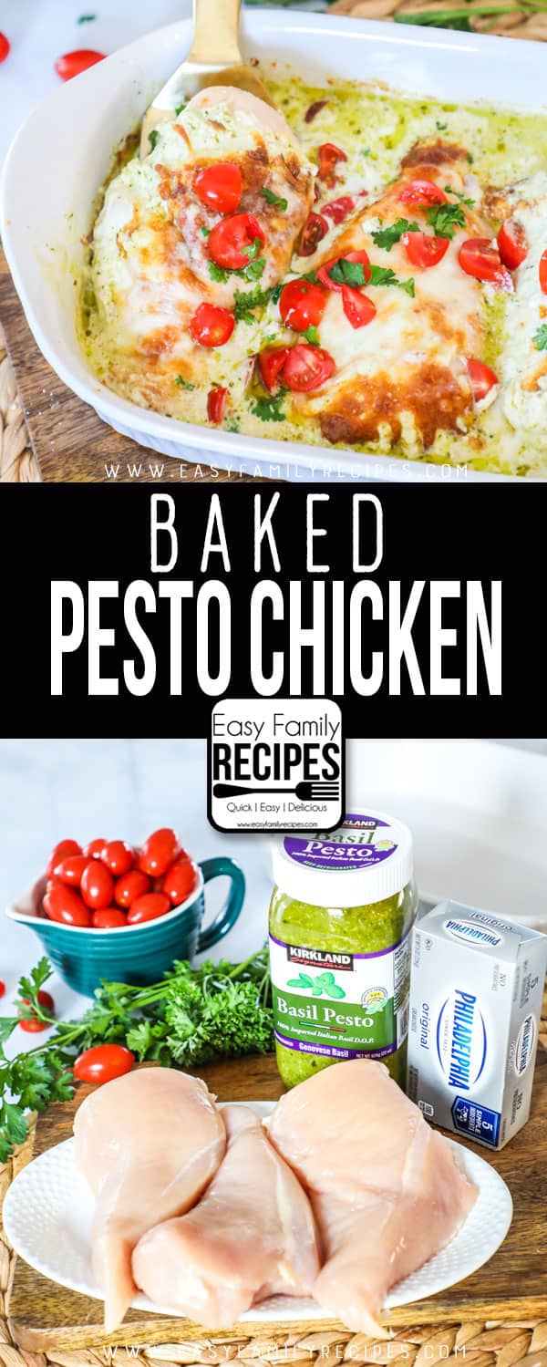Baked Pesto Chicken Recipe and Ingredients - chicken, pesto, cream cheese, garlic, spices