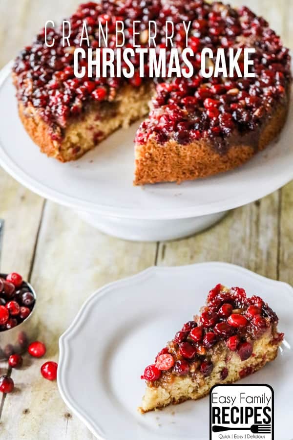 Cranberry Cake on Platter and slice on plate