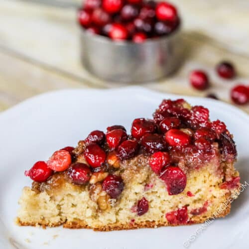 Slice of Cranberry Cake on a plate.