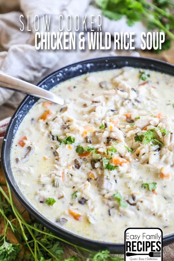Bowl of Slow Cooker Chicken Wild Rice Soup with spoon