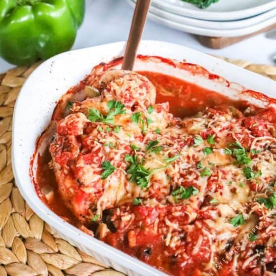 Easy Chicken Cacciatore baked in one dish