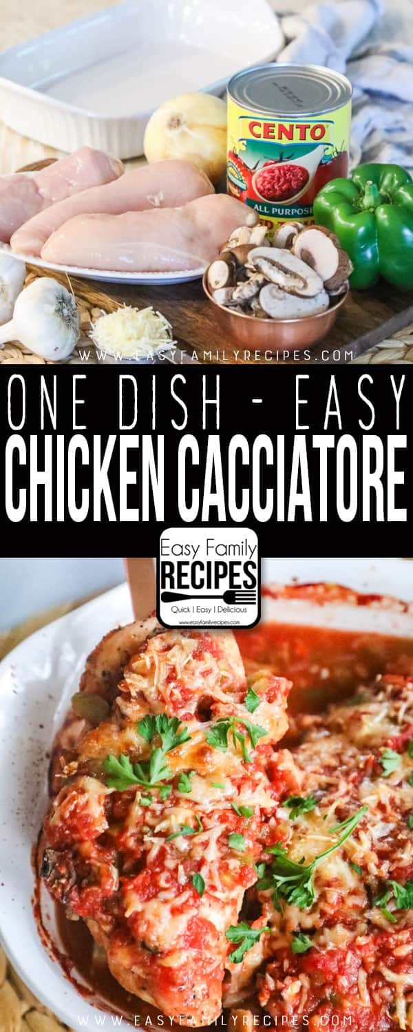 Easy Chicken Cacciatore Ingredients and Casserole dish