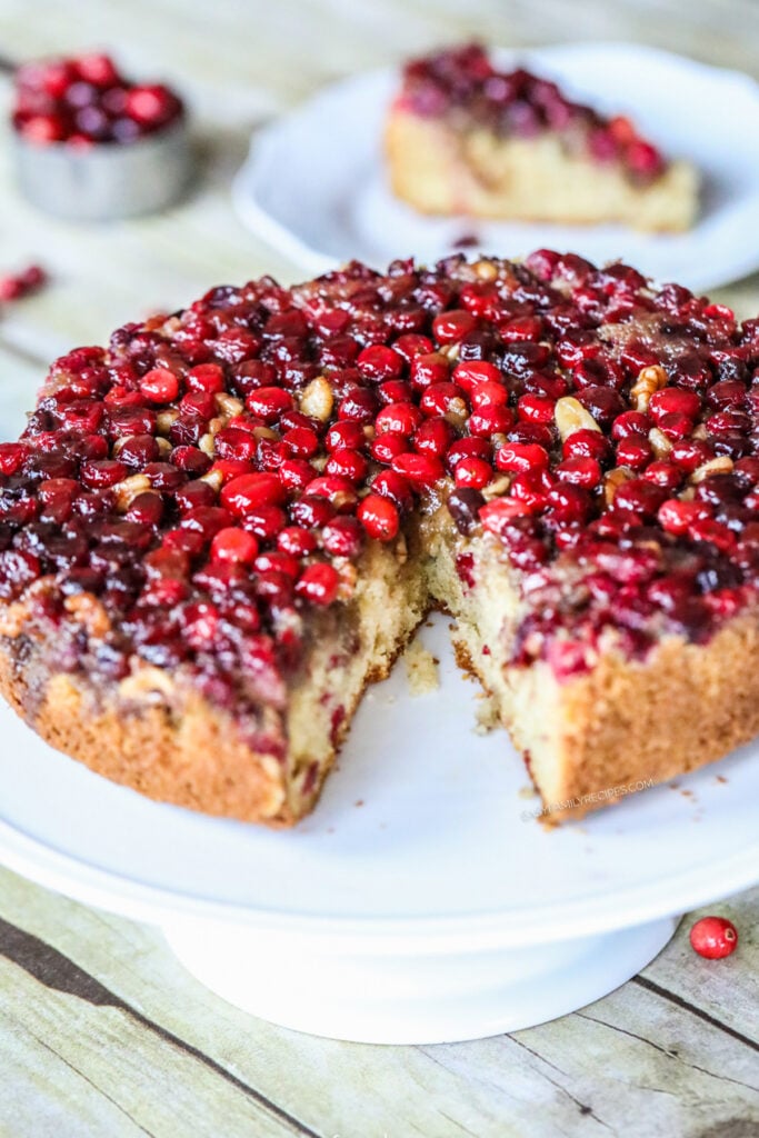 How to make Cranberry Cake step 6: Let cool about 10 minutes, then remove from springform pan and flip the cake over.