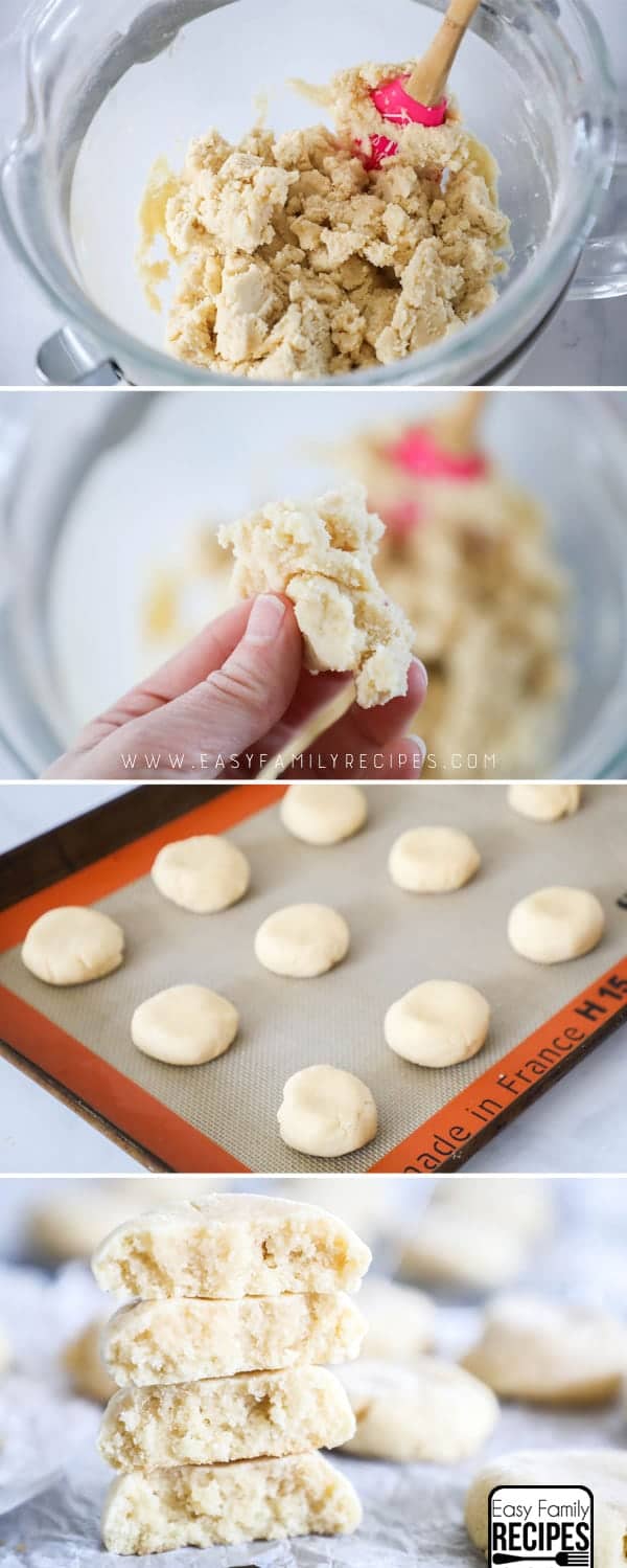 Wie man weiche Zuckerplätzchen macht - Zutaten zu einem steifen Teig verrühren. Kekse zu Scheiben formen. Zuckerplätzchen auf einem Plätzchenblech backen.