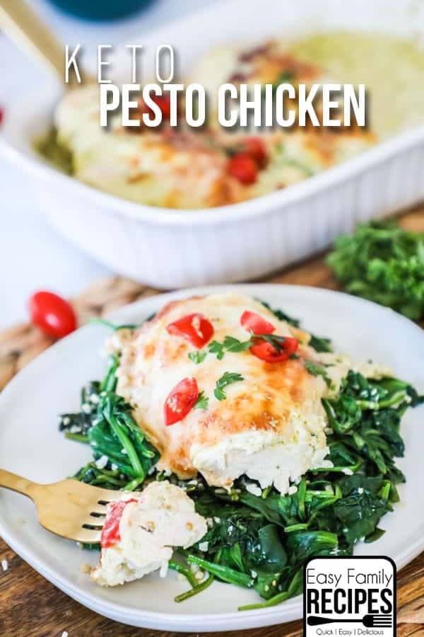 Low carb/keto pesto chicken is quick make and easy to clean up. 