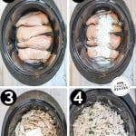 Process photo collage of how to make slow cooker ranch chicken