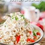 Slow cooker ranch chicken served on top of rice