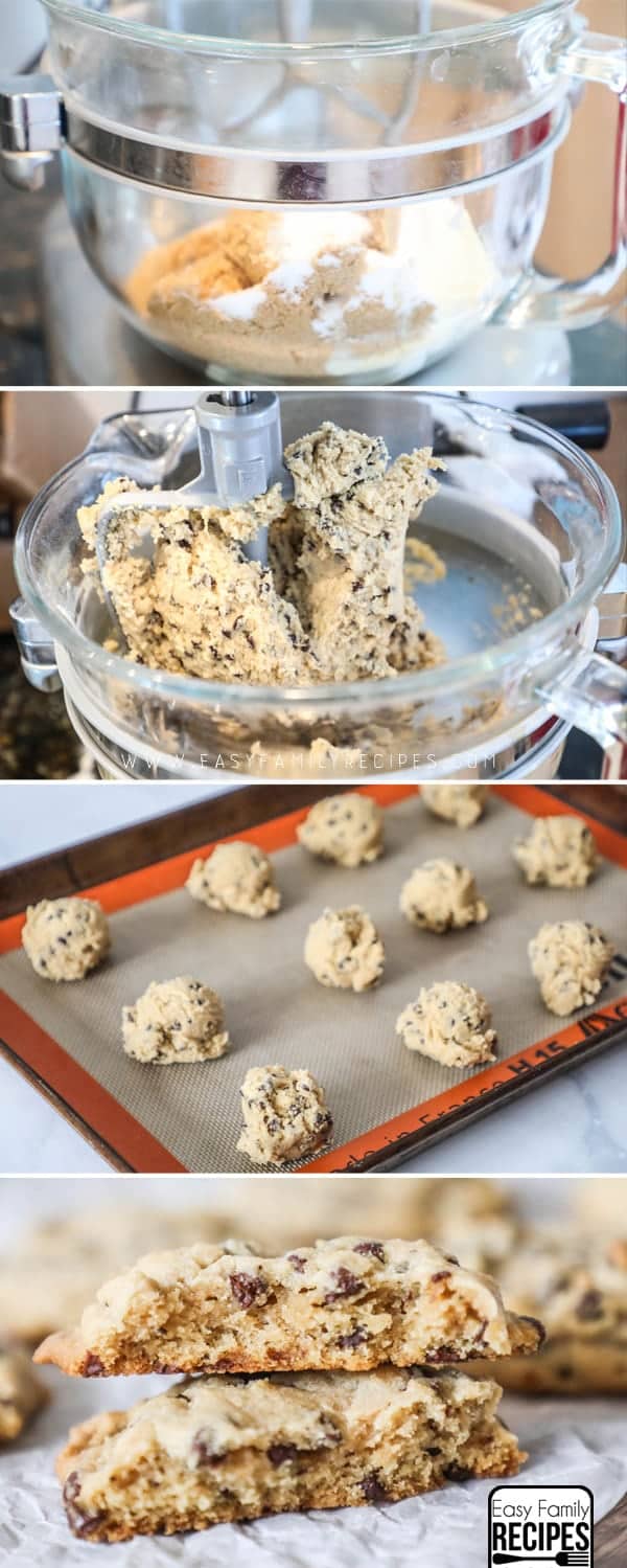 How to Make Chewy Chocolate Chip Cookies- Step 1: Mix the dough Step 2: Scoop dough onto baking sheet. Step 3: Bake until edges are crisp Step 4: Let cookies cool