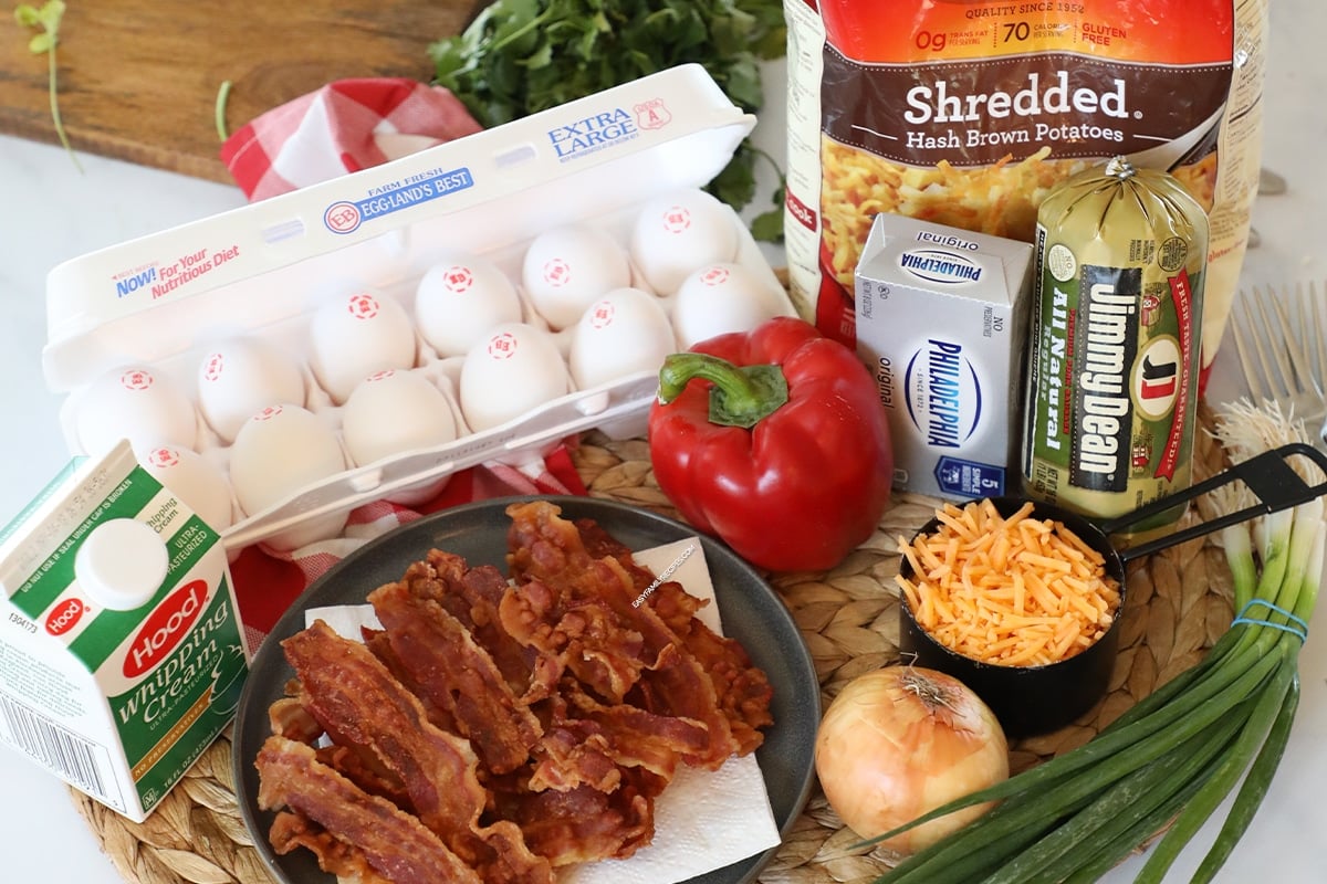 Ingredients for loaded breakfast casserole.