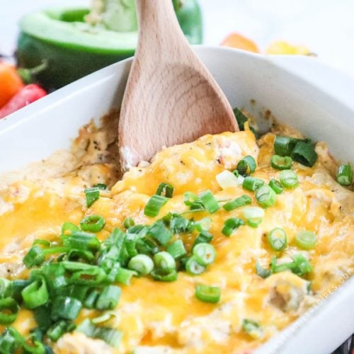 Cajun Chicken dip baked in casserole dish