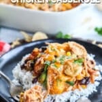 BBQ Chicken Casserole Served with rice and ready to eat.