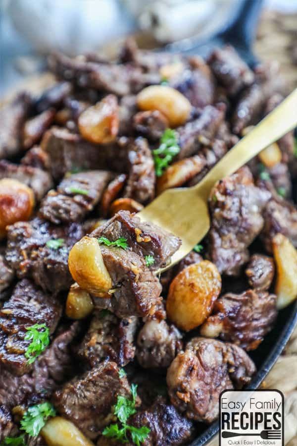 Garlic steak with roasted garlic cloves