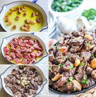 Garlic Steak in Skillet with step by step instructional photos