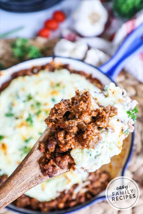 Cheesy Skillet Lasagna on a spoon