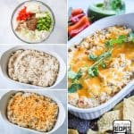 Chicken Fajita Dip Step by Step Directions with Dip in Casserole dish.