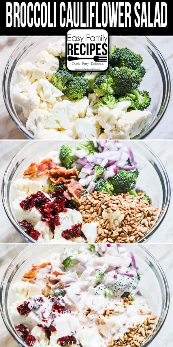 Steps to take for making Broccoli Cauliflower Salad. 