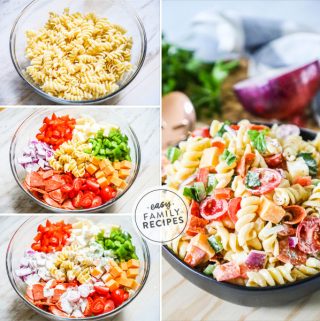 Easy Italian Style Rotini Pasta Salad with steps shown