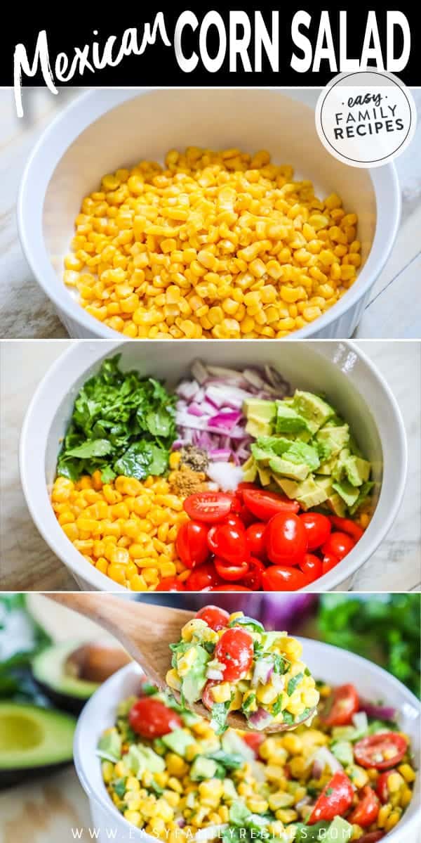 Steps to making Mexican Corn Salad.