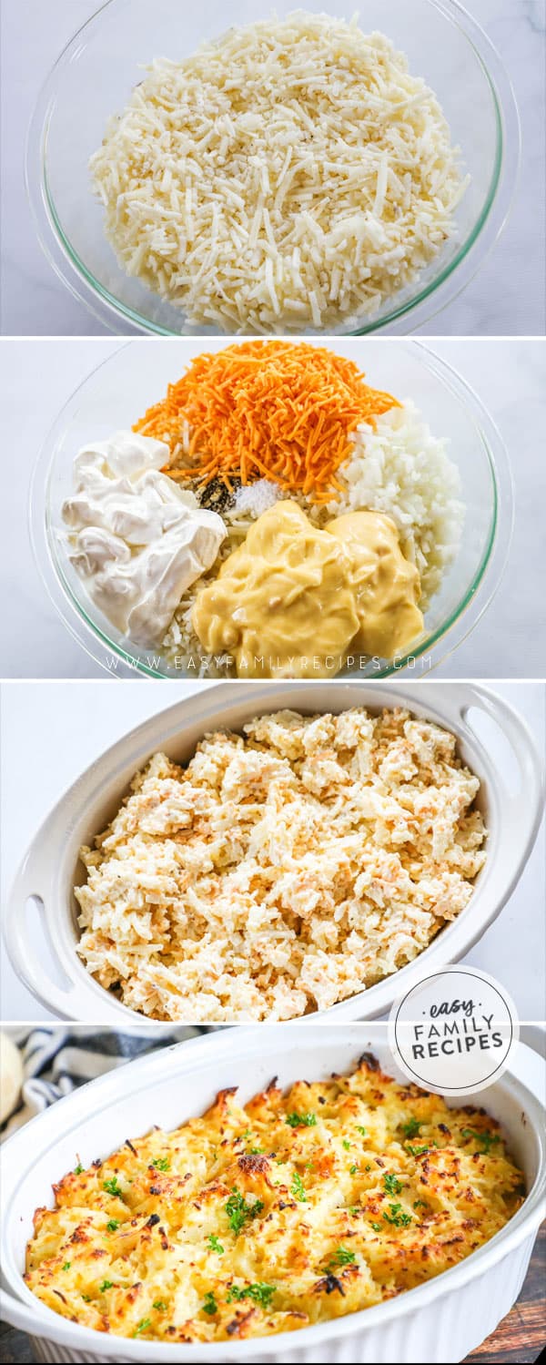 3 steps to make the BEST Cheesy hashbrown casserole