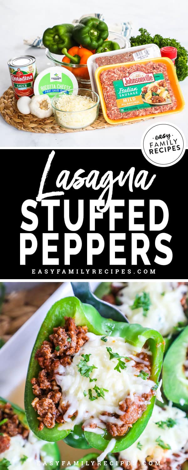 Lasagna Stuffed Peppers Ingredients including beef and sausage