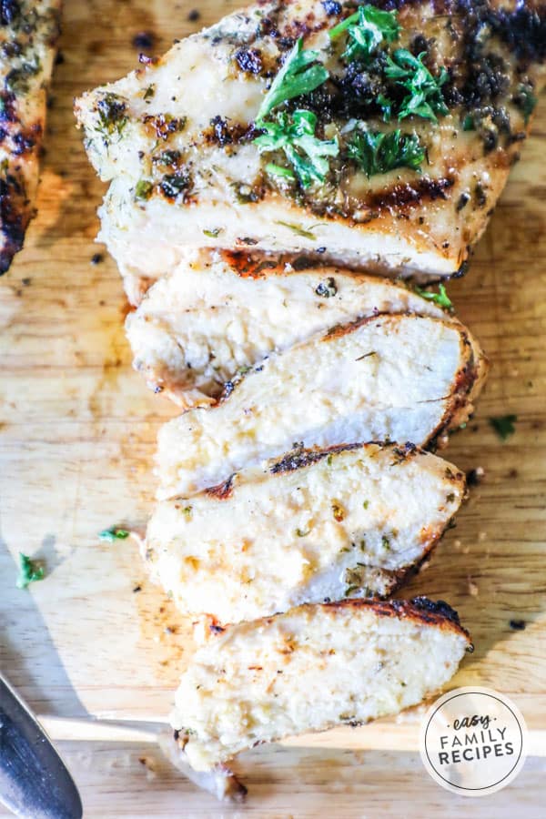 Grilled Ranch Chicken Sliced on Cutting Board
