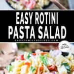 TWo images of finished rotini pasta salad